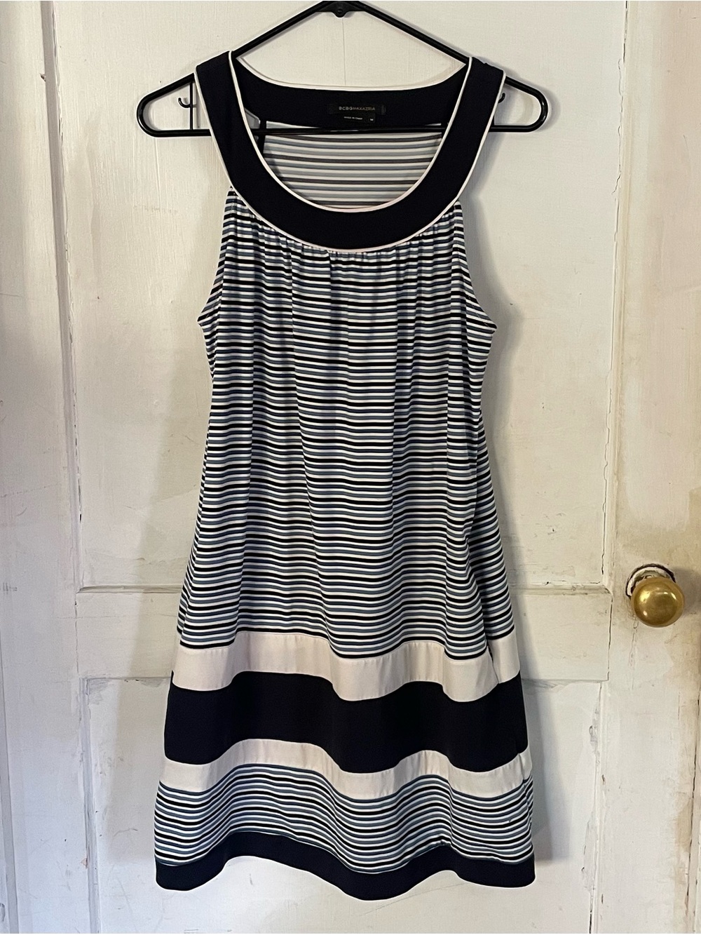 BCBGMaxAzria Black and White Striped Sleeveless Mini Dress